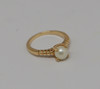 14K Yellow Gold Pearl Ring with Decorated Top Shank Circa 1980, Size 6