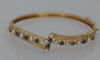 14k Yellow Gold Pearl and Sapphire Hinged Bangle Bracelet