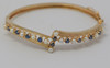 14k Yellow Gold Pearl and Sapphire Hinged Bangle Bracelet