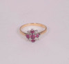 Vintage 18K Yellow Gold Ruby and Diamond Cluster Ring, size 5