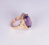 14K Yellow Gold Large Oval Amethyst and Diamond Chip Ring, size 4