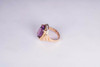 14K Yellow Gold Large Oval Amethyst and Diamond Chip Ring, size 4