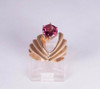14K Yellow Gold Modern Design Pink Tourmaline Ring, size 5
