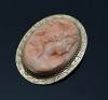 Vintage 10K Yellow Gold Large Coral Cameo Brooch/Pendant, Circa 1890