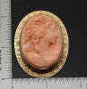 Vintage 10K Yellow Gold Large Coral Cameo Brooch/Pendant, Circa 1890