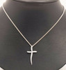 14k White Gold Modernist Design Cross with Diamond Chip Center, 17" long