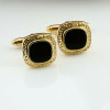 14K Yellow Gold Black Onyx Cushion Shaped Cufflinks Circa 1980