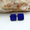 14K Yellow Gold Lapis Lazuli Square Flat Cufflinks Circa 1970