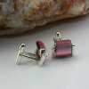 BW Sterling Silver England Lever Swivel Pink Stone Cufflinks Circa 1970