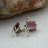 BW Sterling Silver England Lever Swivel Pink Stone Cufflinks Circa 1970