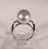 Platinum Ring with 12 mm. Grey Pearl and 4 Diamond Chips, size 6