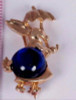 14K Yellow Gold "Rabbit" Brooch/Pin with Blue Cabochon Stone