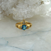 14K Yellow Gold Claddagh Ring Blue Topaz Heart, size 6.5