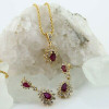 14K YG 6 ct Total Weight Ruby and Diamond Necklace and Earrings Set Circa 1970