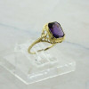 Antique 10K YG Octagonal Amethyst Filigree Ring Size 6.5 Circa 1930