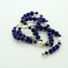 14K Yellow Gold Lapis Bead Gold and Oval Pearl Necklace Circa 1980