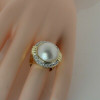 18K Yellow Gold Mabe Pearl and Diamond Halo Ring Size 6.5 Circa 1990