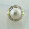 18K Yellow Gold Mabe Pearl and Diamond Halo Ring Size 6.5 Circa 1990