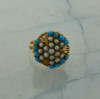 Vintage 14K Rose Gold Turquoise and Pearl Dome Ring Size 8.5 Circa 1960