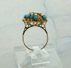 Vintage 14K Rose Gold Turquoise and Pearl Dome Ring Size 8.5 Circa 1960