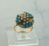 Vintage 14K Rose Gold Turquoise and Pearl Dome Ring Size 8.5 Circa 1960