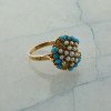 Vintage 14K Rose Gold Turquoise and Pearl Dome Ring Size 8.5 Circa 1960