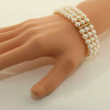 14K YG Triple Pearl String Bracelet with Fluted Gold Bar Spacers Circa 1960