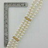 14K YG Triple Pearl String Bracelet with Fluted Gold Bar Spacers Circa 1960