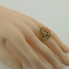 14K Yellow Gold Brutalist Pink Coral Cabochon & Diamond Ring Size 5.5 Circa 1970