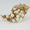 Vintage 14K Yellow Gold Pearl and Diamond Brooch Fur Clip Circa 1950