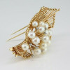 Vintage 14K Yellow Gold Pearl and Diamond Brooch Fur Clip Circa 1950