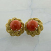 18K Yellow Gold Italian Orange Coral Earrings Circa 1960