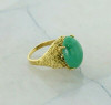 18K Yellow Gold Brutalist Green Jade Ring Size 6 Circa 1970