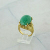 18K Yellow Gold Brutalist Green Jade Ring Size 6 Circa 1970
