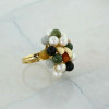 Vintage 14K Yellow Gold Multicolor Jade and Pearl Bead Ring Size 6.25