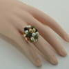 Vintage 14K Yellow Gold Multicolor Jade and Pearl Bead Ring Size 6.25