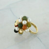 Vintage 14K Yellow Gold Multicolor Jade and Pearl Bead Ring Size 6.25