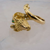 Vintage 18K Yellow Gold Emerald and Diamond Rams Head Ring Size 5.5 Circa 1960