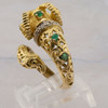 Vintage 18K Yellow Gold Emerald and Diamond Rams Head Ring Size 5.5 Circa 1960