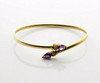 10K Yellow Gold Amethyst and Diamond Accent Flexible Open Bangle Circa 1990