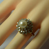 14K YG Large White Pearl and 1.2ct Est. Diamond Halo Ring Size 6 Circa 1970