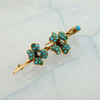 Antique 14K Yellow Gold Turquoise Four Leaf Clover and Diamond Pin Circa 1920