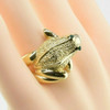 18K Yellow Gold Frog Ring, Emerald Cabochon Eyes, Size 9, Circa 1970