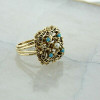 Vintage 14K Yellow Gold Turquoise & Pearl Rococo Style Ring Size 6.5 Circa 1950