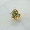 14K Yellow Gold Brutalist Jade Cabochon and Diamond Ring Size 8 Circa 1970