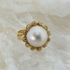 14K Yellow Gold White Mabe Pearl and Diamond Halo Ring Size 7.25 Circa 1970