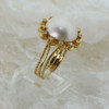 14K Yellow Gold White Mabe Pearl and Diamond Halo Ring Size 7.25 Circa 1970