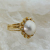 14K Yellow Gold White Mabe Pearl and Diamond Halo Ring Size 7.25 Circa 1970