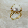 14K Yellow Gold White Mabe Pearl and Diamond Halo Ring Size 7.25 Circa 1970