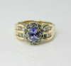 14K Yellow Gold 2ct tw Tanzanite and Diamond Halo Ring Size 7 Circa 1990